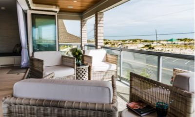 Custom home construction, Coverd deck overlooking beach